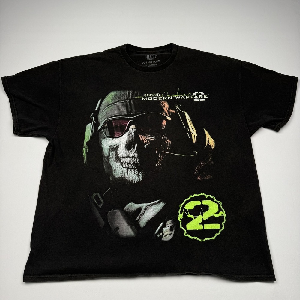 Call Of Duty Modern Warfare 2 Shirt Mens XL Black Ghost Graphic Tee Goat Crew